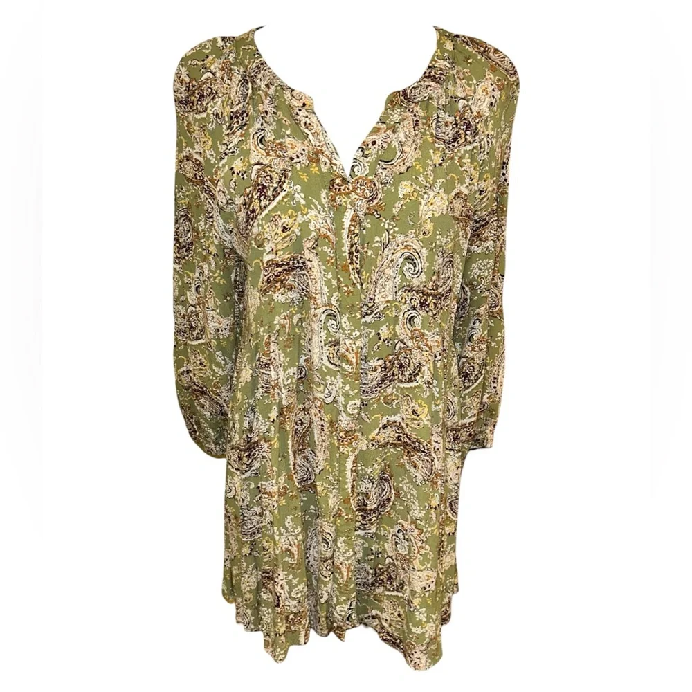 mellóday paisley cinched style peasant tunic mid sleeve women’s top - Picture 2 of 11